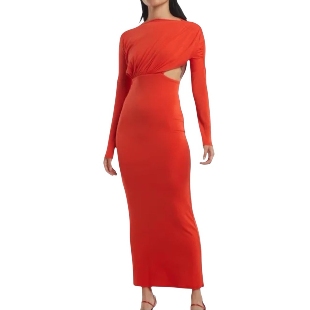 THE LINE BY K - Pascal Sexy Cut-Out Jersey Maxi Dress in Orange Red | Date Night